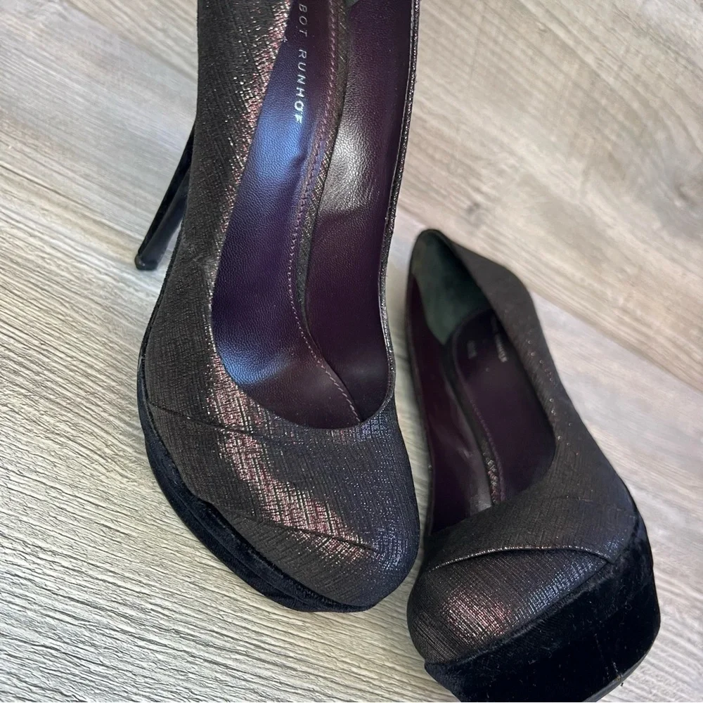 RODO + Talbot Runhof platform velvet and metallic sheen high heel stilettos sz 6